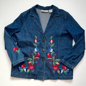 Two Twenty Collection Blair Vintage Womens 
Jean Embroidered Floral Jacket Large